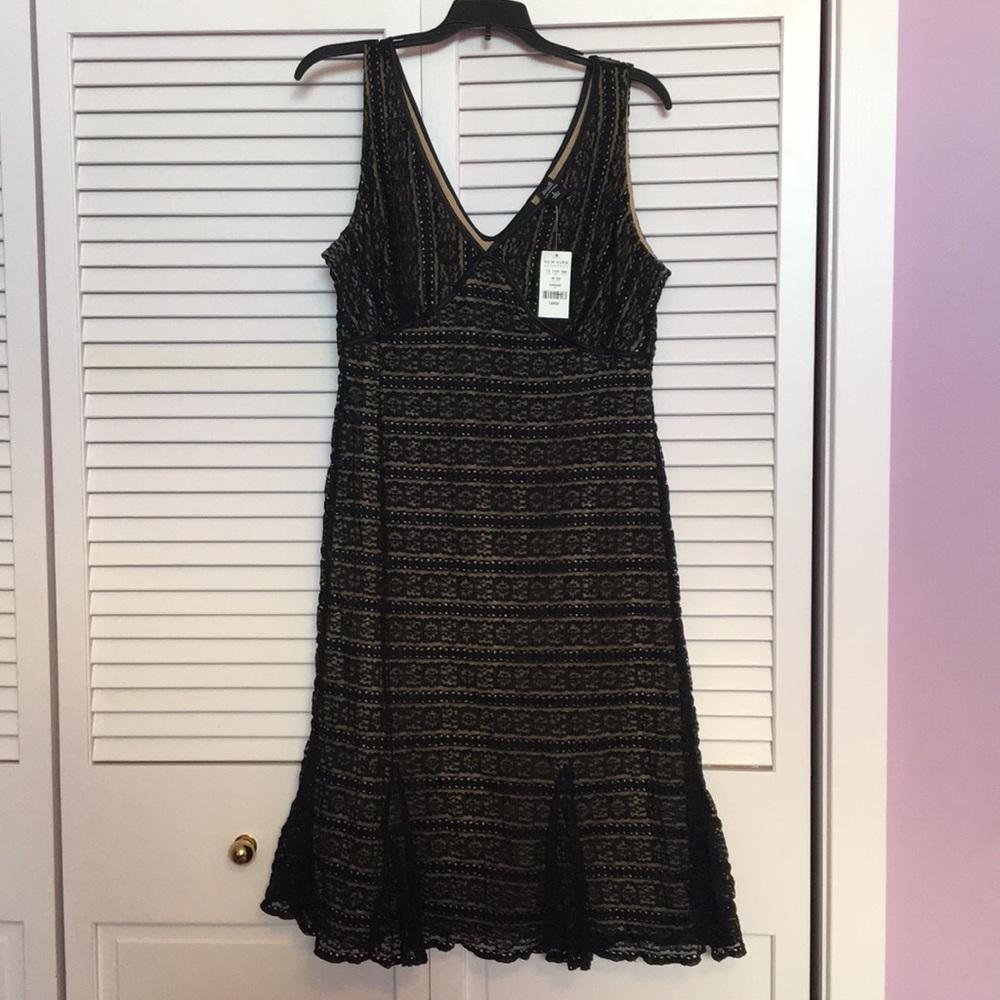 New York & Company: black and gold lace dress